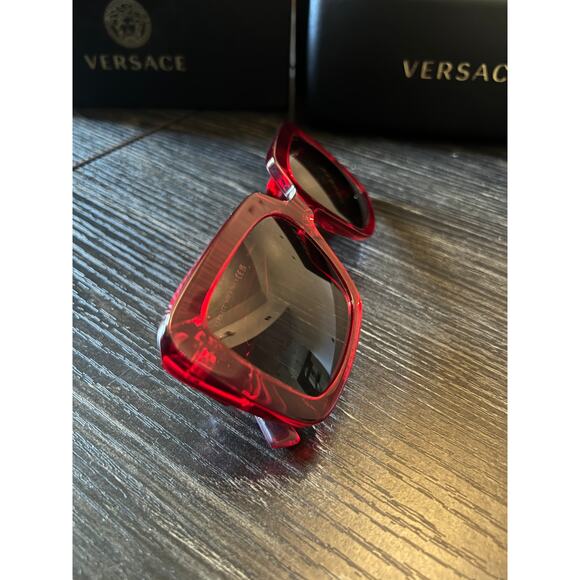 Versace Designer Sunglasses – Red Square Frame with Brown Lenses 54mm - Picture 4 of 10